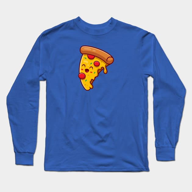 Cute Pizza Cartoon Illustration Long Sleeve T-Shirt by Catalyst Labs